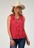 Roper Womens Sleeveless Rayon Challis Blouse With Ruffles - Roper