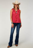 Roper Womens Sleeveless Rayon Challis Blouse With Ruffles - Roper