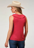 Roper Womens Sleeveless Rayon Challis Blouse With Ruffles - Roper