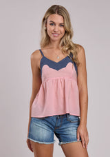 Womens Roper Dusty Pink Twill Baby Doll Tank Sleeveless Tops
