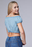 Roper Womens Sleeveless Light Blue Denim Top Twith Elastic Around Neckline Cuff And Hemline - Roper