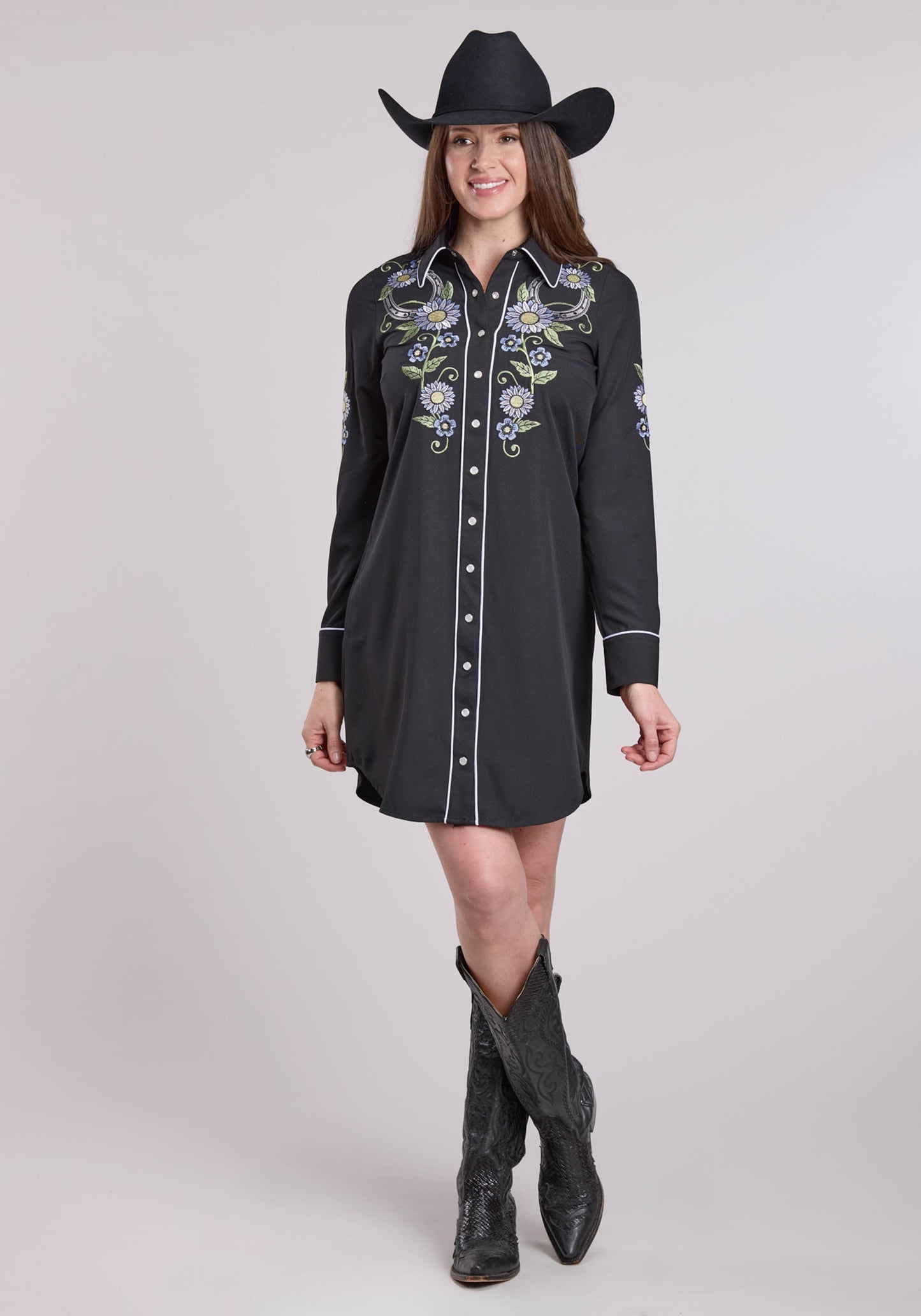 Womens Roper Poly Spandex Retro Long Sleeve Dress
