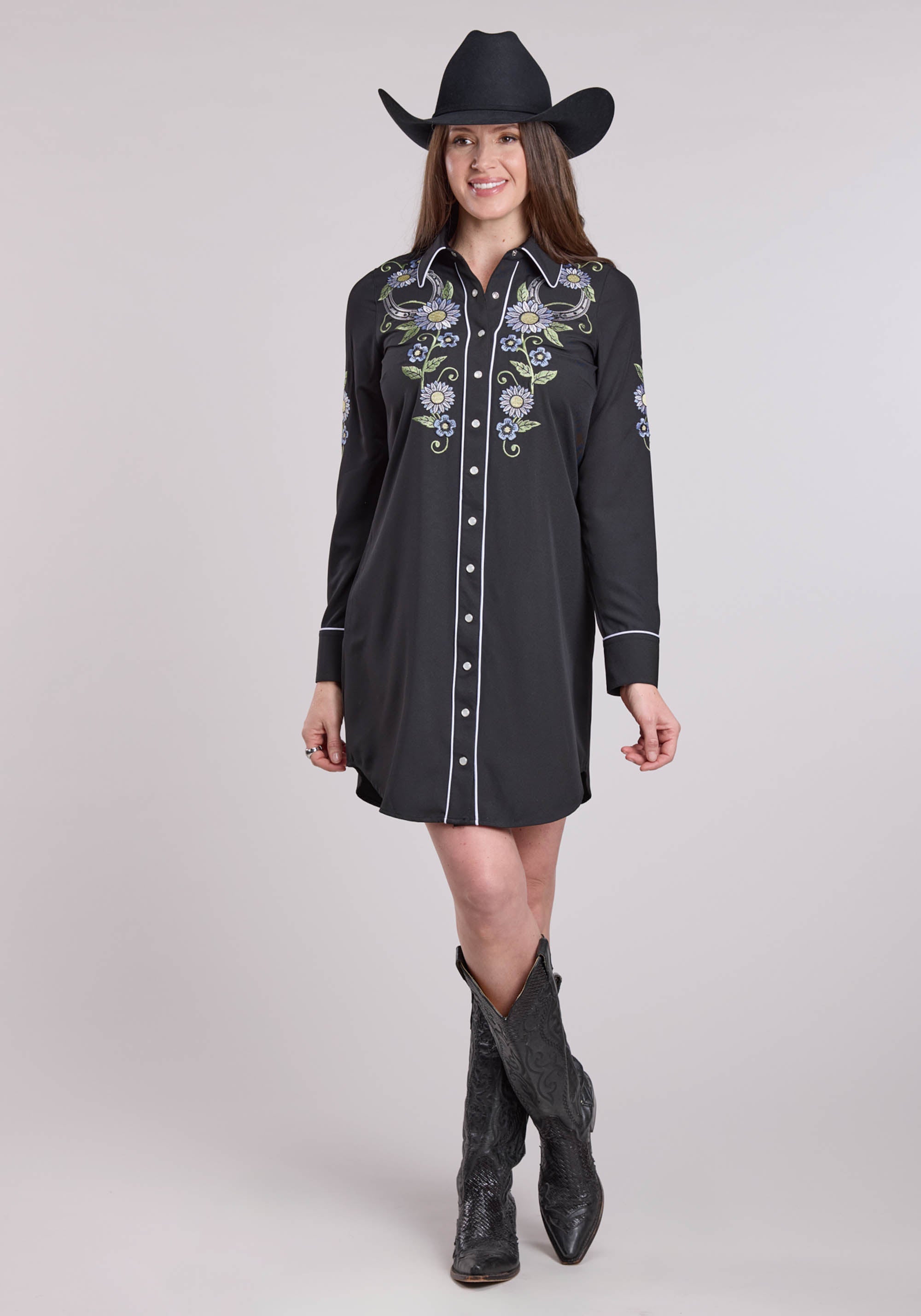 Womens Roper Poly Spandex Retro Long Sleeve Dress