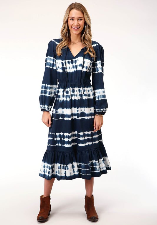 Roper Womens Sleeveless Indigo Knit Tie Dye Cotton Jersey Dress - Roper