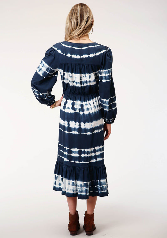 Roper Womens Sleeveless Indigo Knit Tie Dye Cotton Jersey Dress - Roper