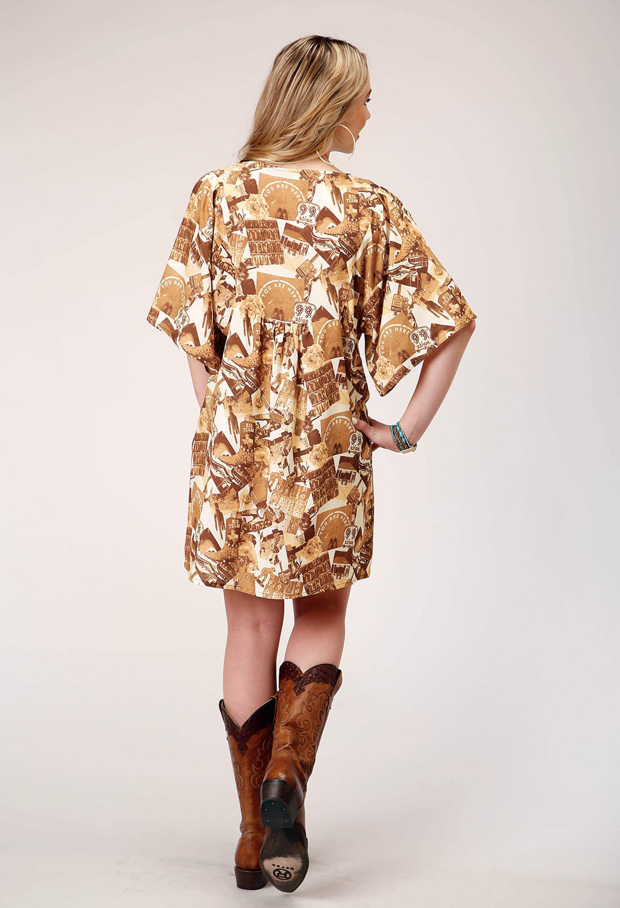 Roper Womens Short Sleeve Collage Print Peasant Dress With Dolman Sleeves Empire Waist - Roper - Flyclothing LLC