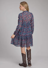 Roper Womens "gem Floral" Print Georgette Long Sleeve Dress Button Dress - Roper - Flyclothing LLC