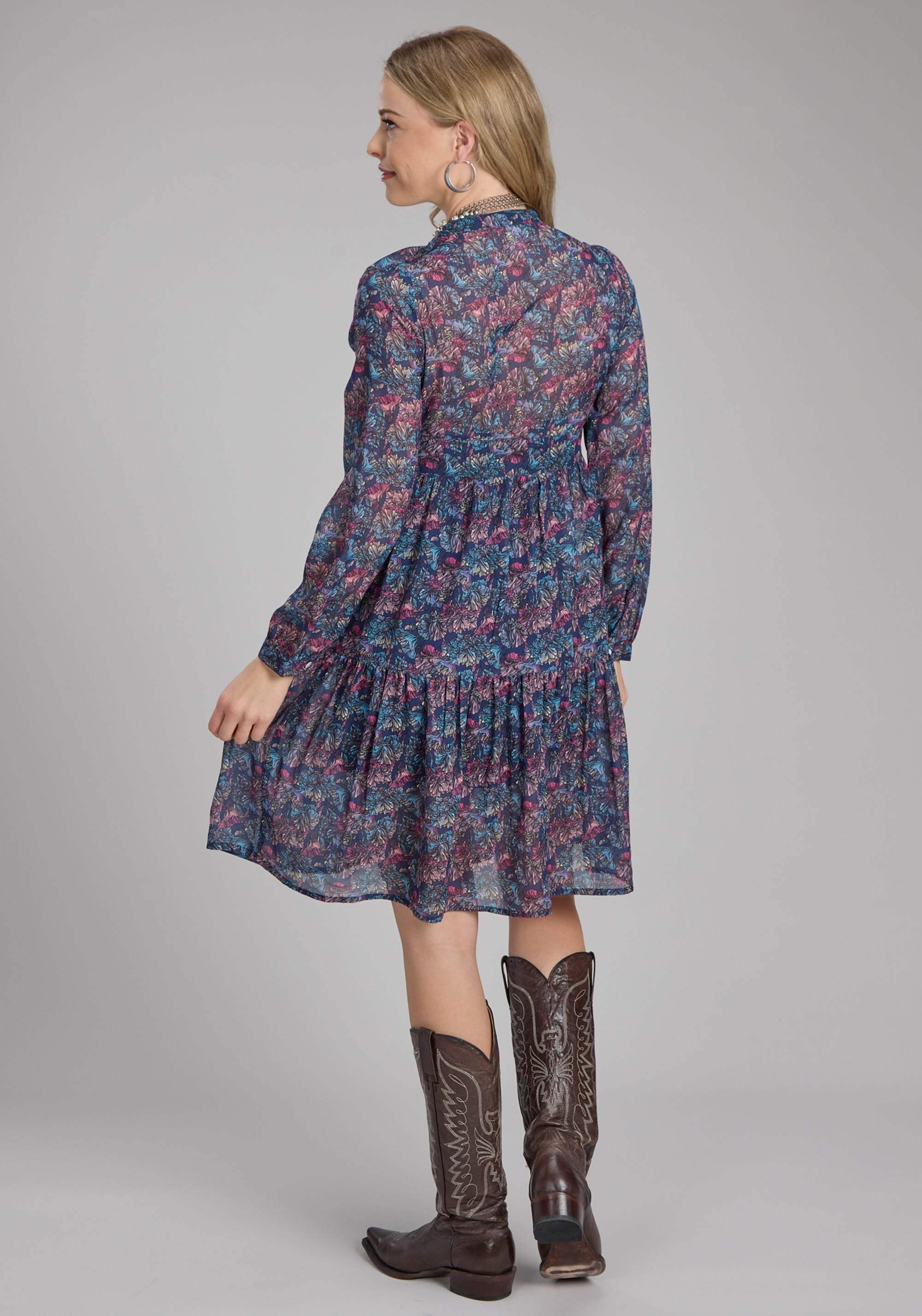 Roper Womens "gem Floral" Print Georgette Long Sleeve Dress Button Dress - Roper - Flyclothing LLC