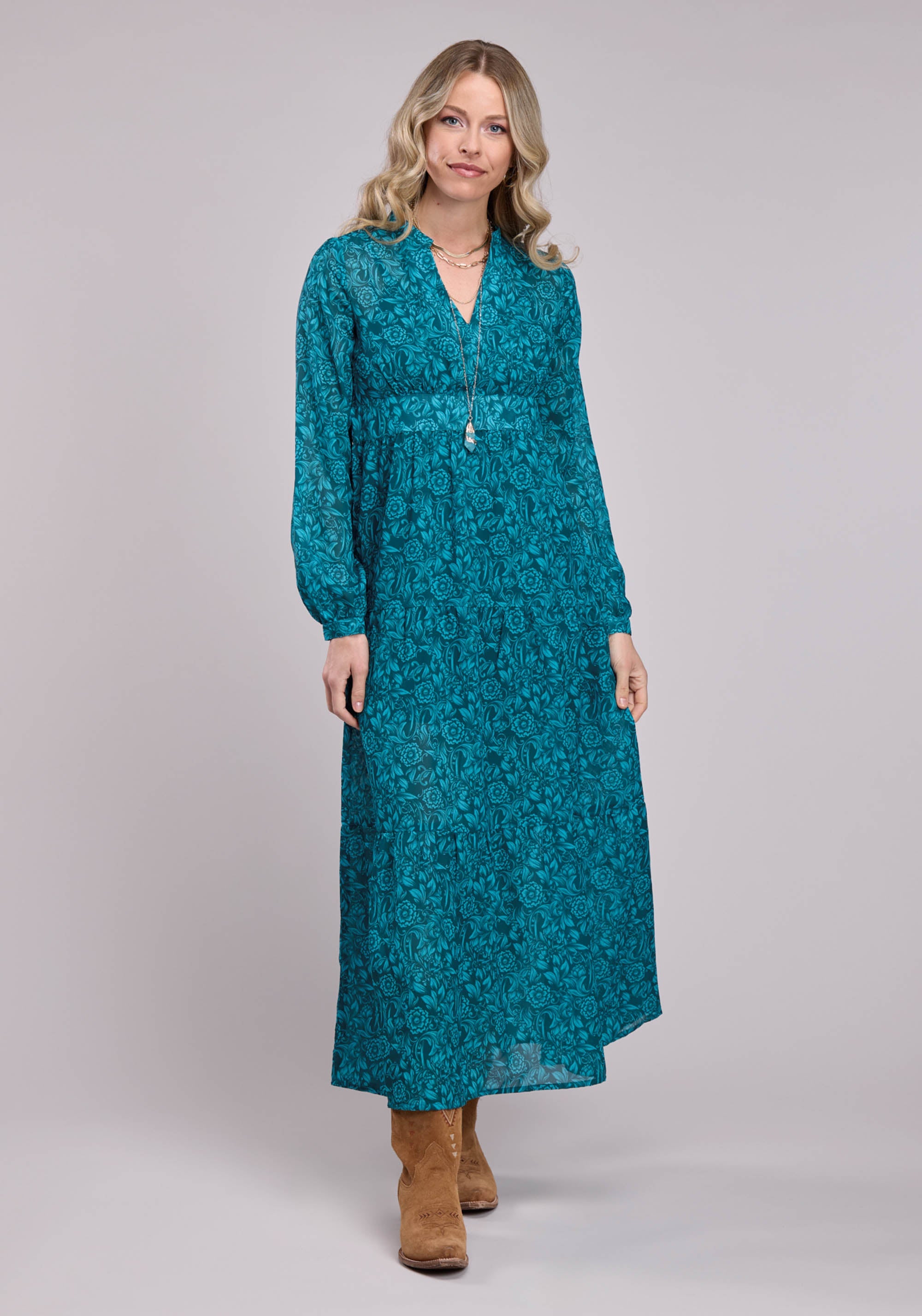 Roper Womens Long Sleeve Dress Button Tooled Floral Print Poly Georget