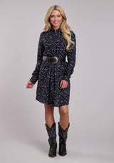 Womens Roper Constellations Print Rayon Long Sleeve Dress