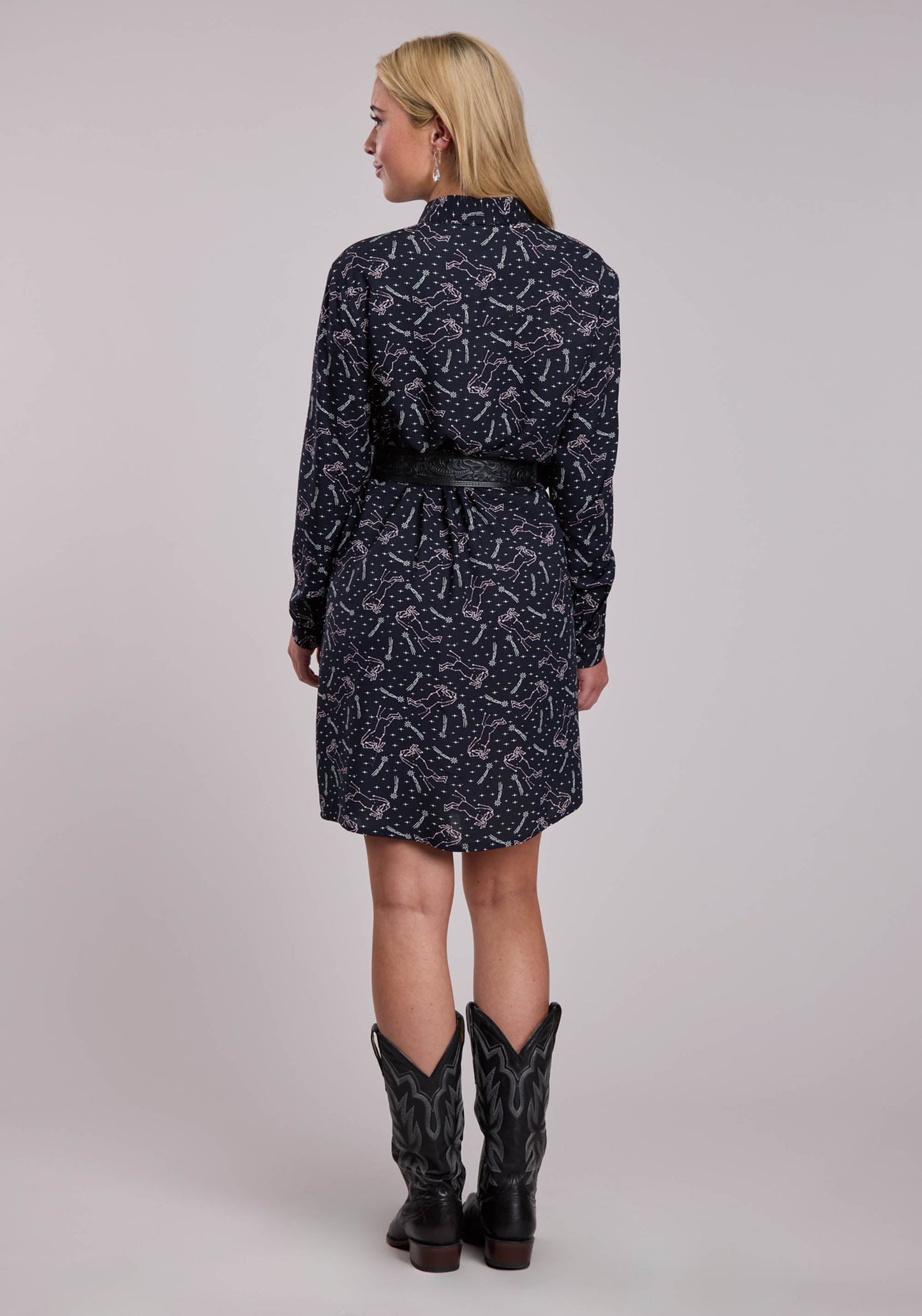 Womens Roper Constellations Print Rayon Long Sleeve Dress