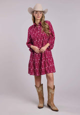 Womens Roper Raspberry Printed Rayon Long Sleeve Dress - Roper - Flyclothing LLC