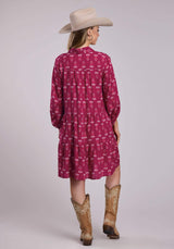 Womens Roper Raspberry Printed Rayon Long Sleeve Dress - Roper - Flyclothing LLC