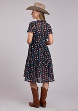 Womens Roper Black Concho Print Poly Georgette Short Sleeve Dress