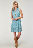 Roper Womens Sleeveless Ikat Cheveron Print Poly Shirt Dress - Roper