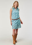 Roper Womens Sleeveless Ikat Cheveron Print Poly Shirt Dress - Roper