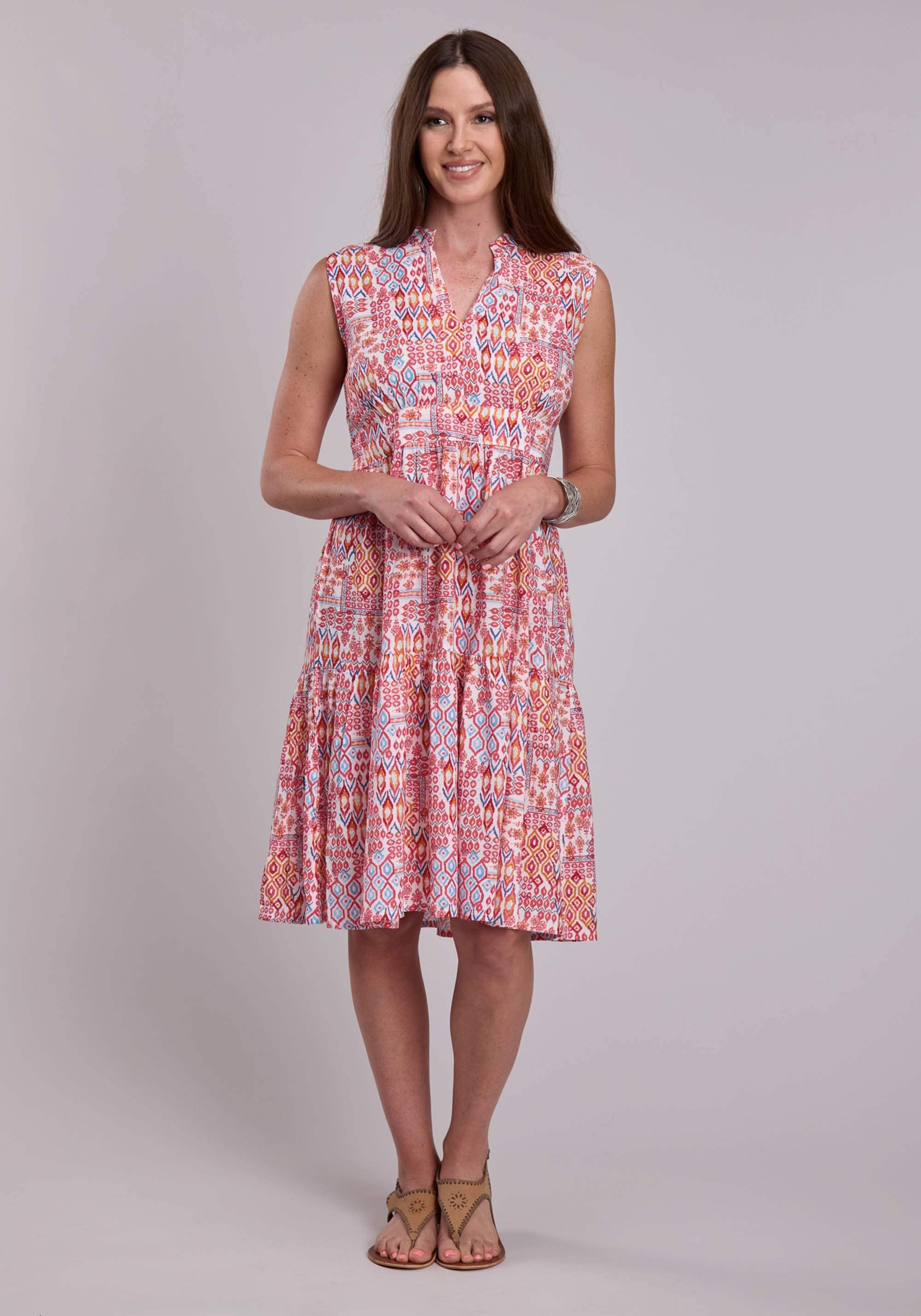 Womens Roper Aztec Patchwork Print Rayon Challis Sleeveless Dress - Roper - Flyclothing LLC