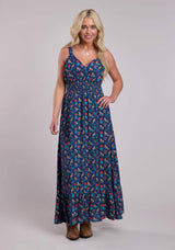 Womens Roper Navy Roses Printed Rayon Sleeveless Dress - Roper - Flyclothing LLC