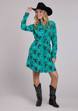 Womens Roper Retro Rodeo Print Shirt Long Sleeve Dress