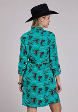 Womens Roper Retro Rodeo Print Shirt Long Sleeve Dress