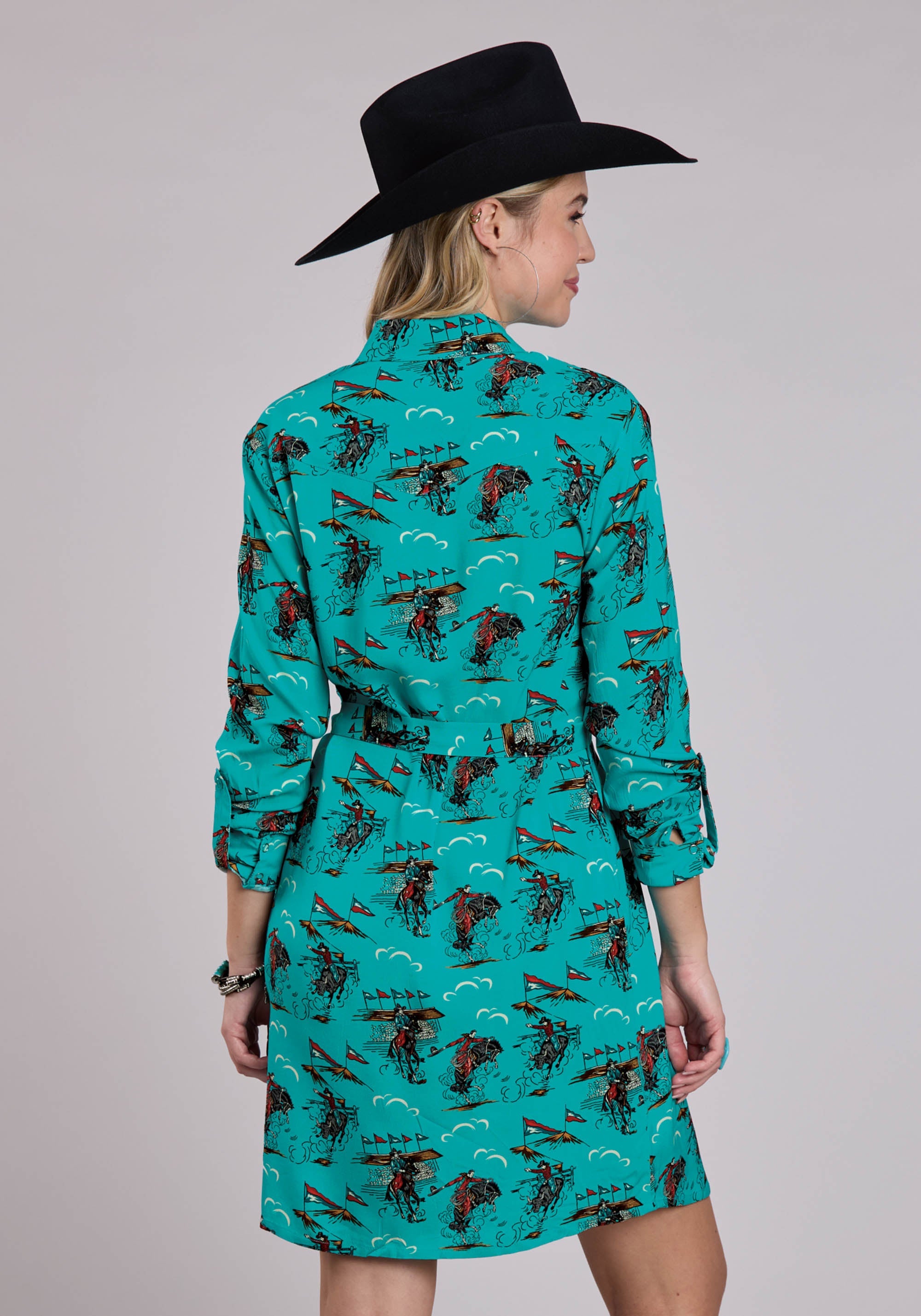 Womens Roper Retro Rodeo Print Shirt Long Sleeve Dress