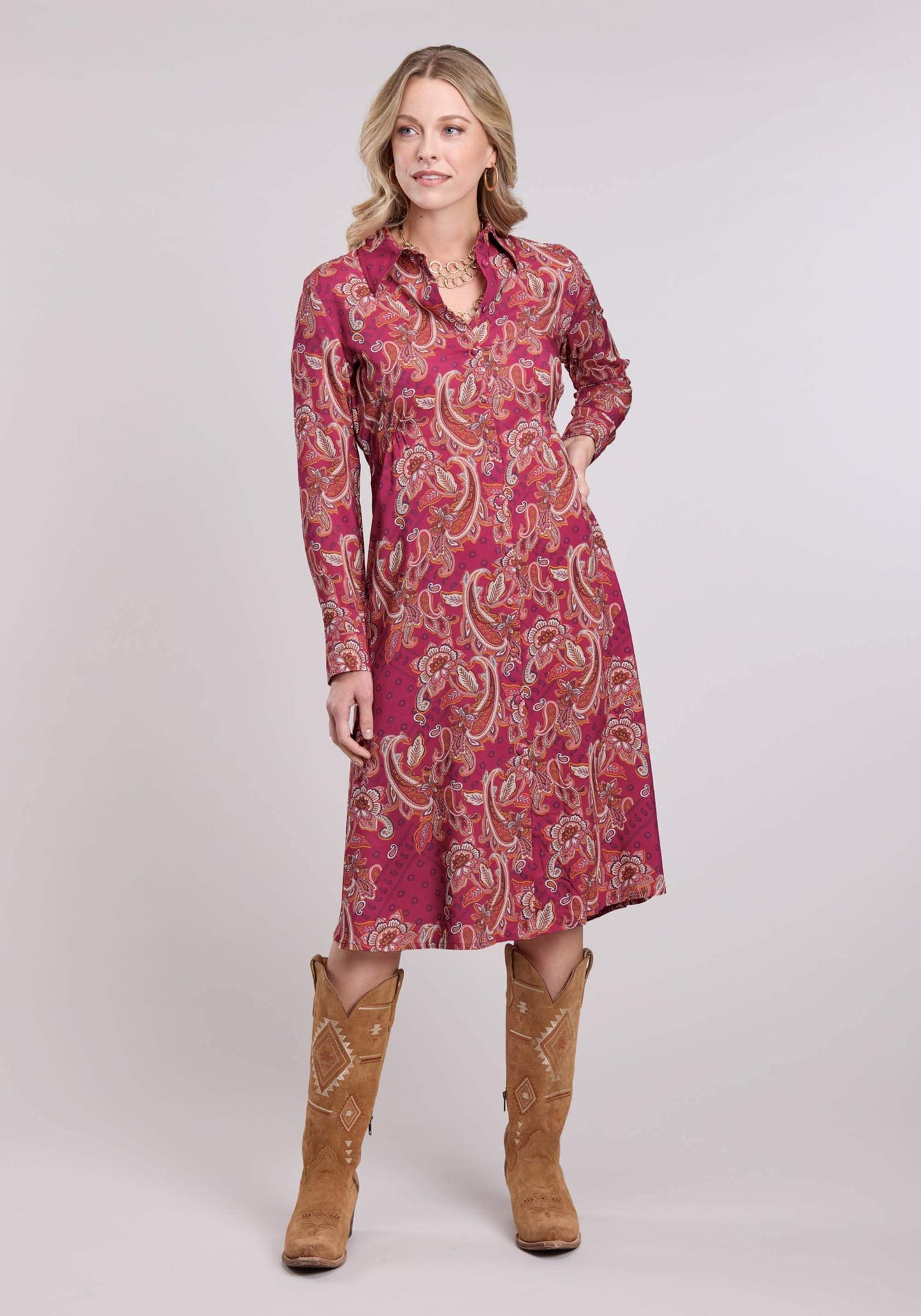 Roper Womens Long Sleeve Dress Button Rasp Paisley Bandana Print Rayon Western Dr - Roper - Flyclothing LLC