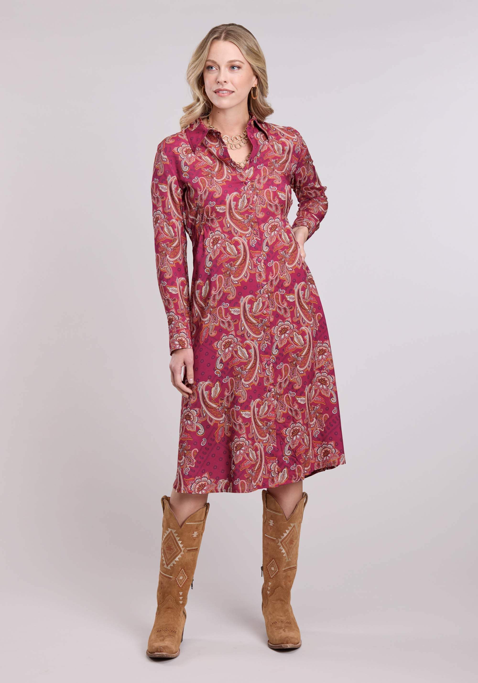 Roper Womens Long Sleeve Dress Button Rasp Paisley Bandana Print Rayon Western Dr - Roper - Flyclothing LLC