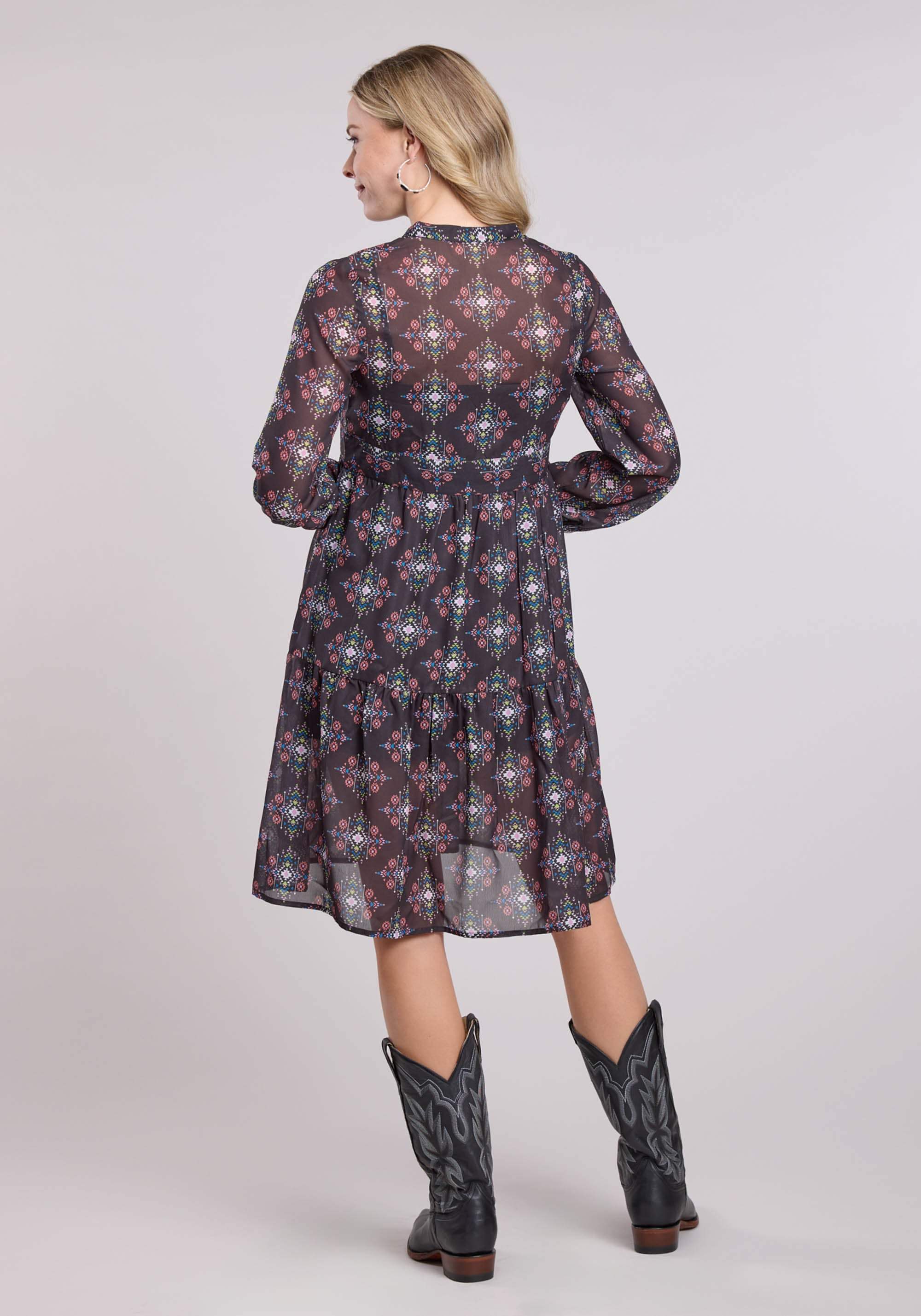 Roper Womens Long Sleeve Dress Pullover Poly Georgette Aztec Brights Western Dres - Roper - Flyclothing LLC