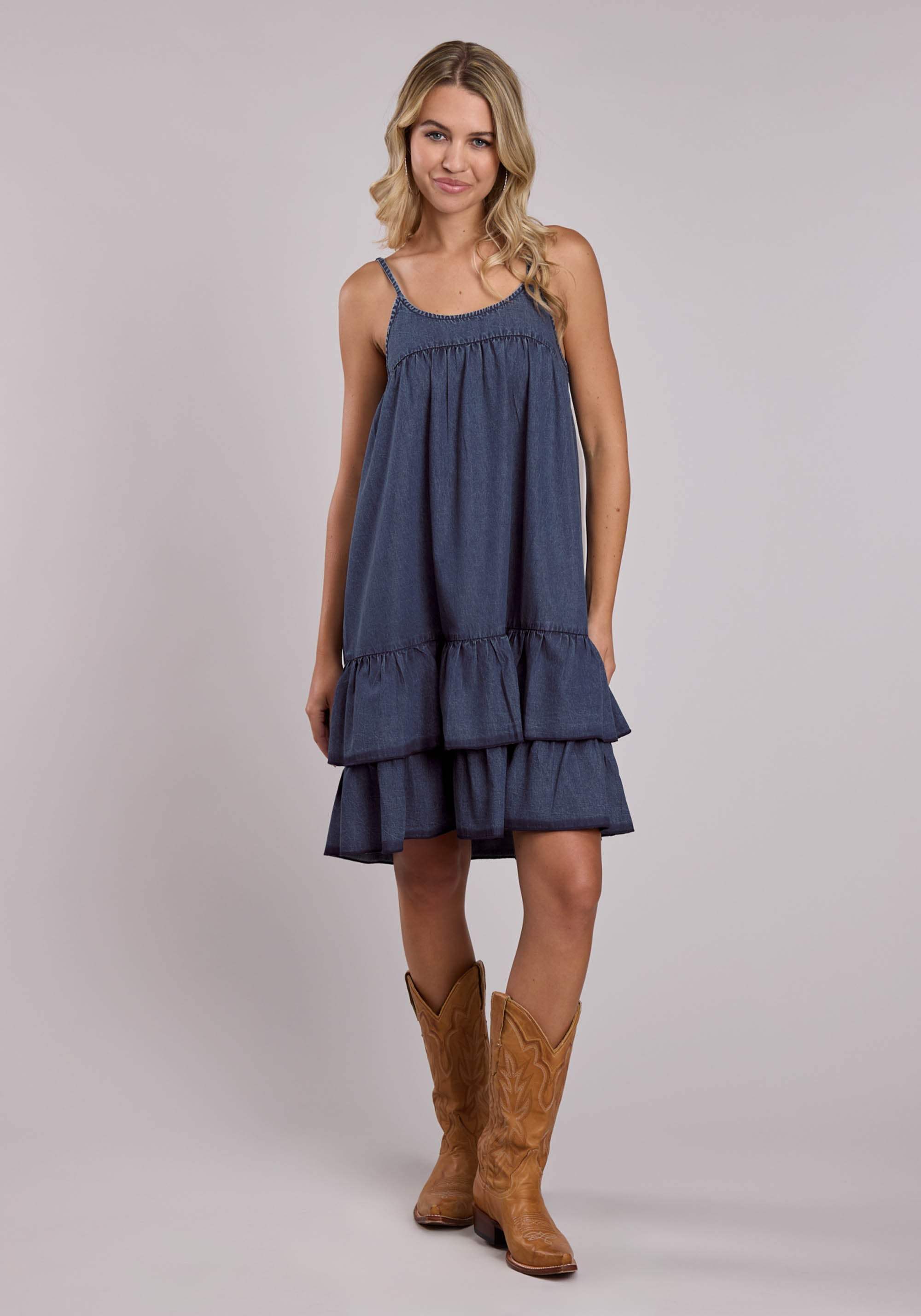 Womens Roper Dark Denim Baby Doll Sleeveless Dress - Roper - Flyclothing LLC