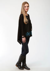 Roper Womens Black And Turquoise Sweater Knit Poncho