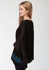 Roper Womens Black And Turquoise Sweater Knit Poncho