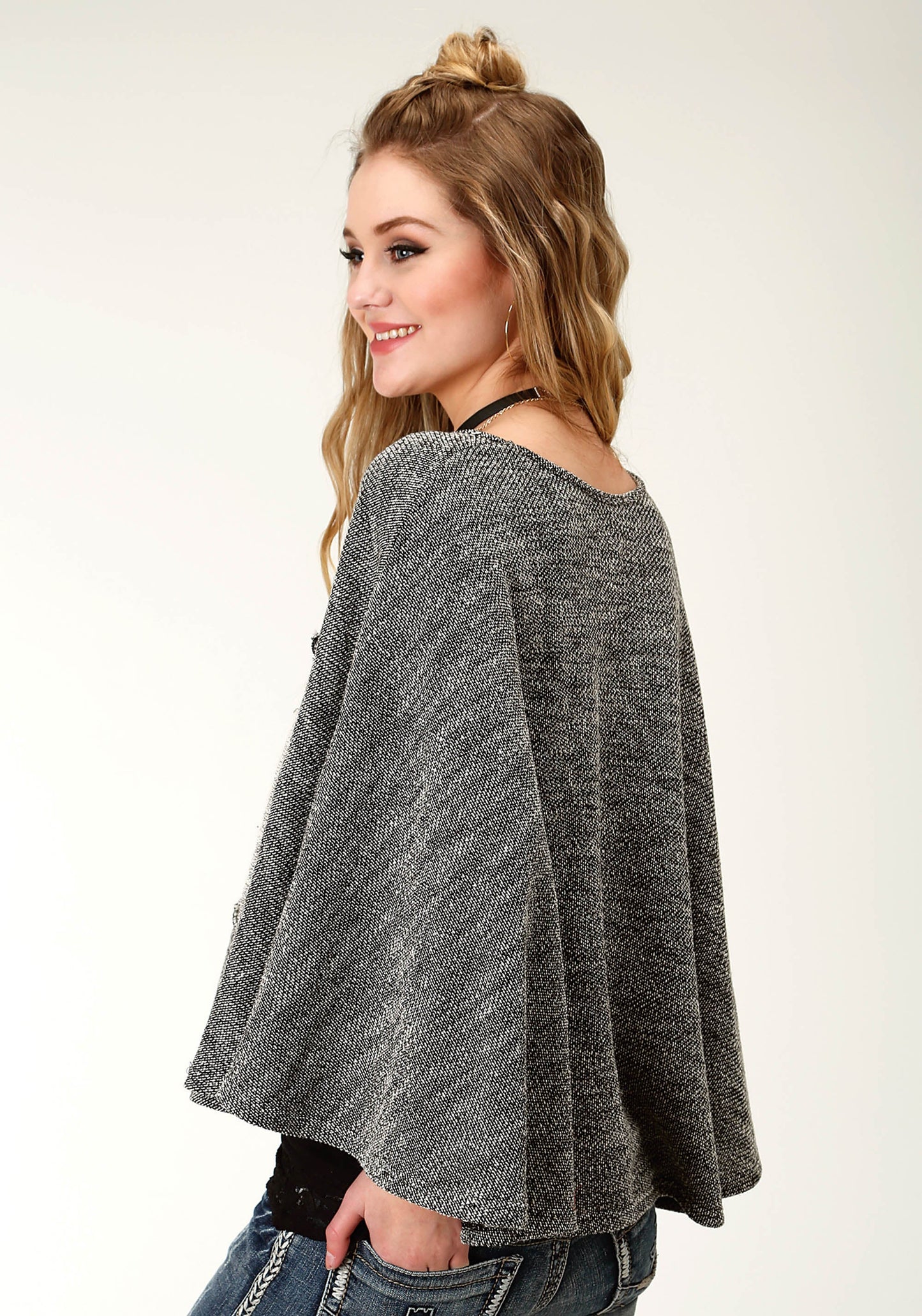 Roper Womens Grey Solid Knit Sweater Poncho