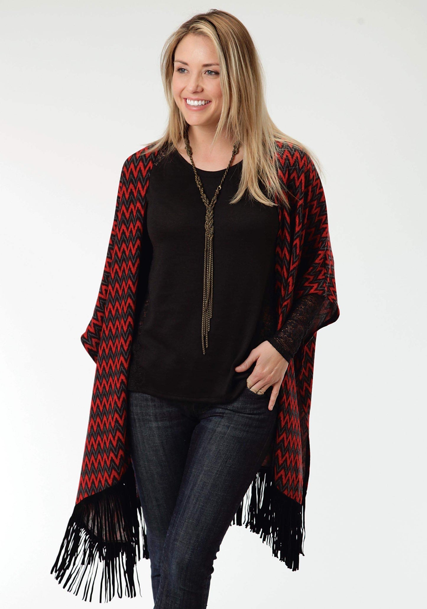 Roper Womens Red And Blue Chevron Print Poncho - Roper - Flyclothing LLC