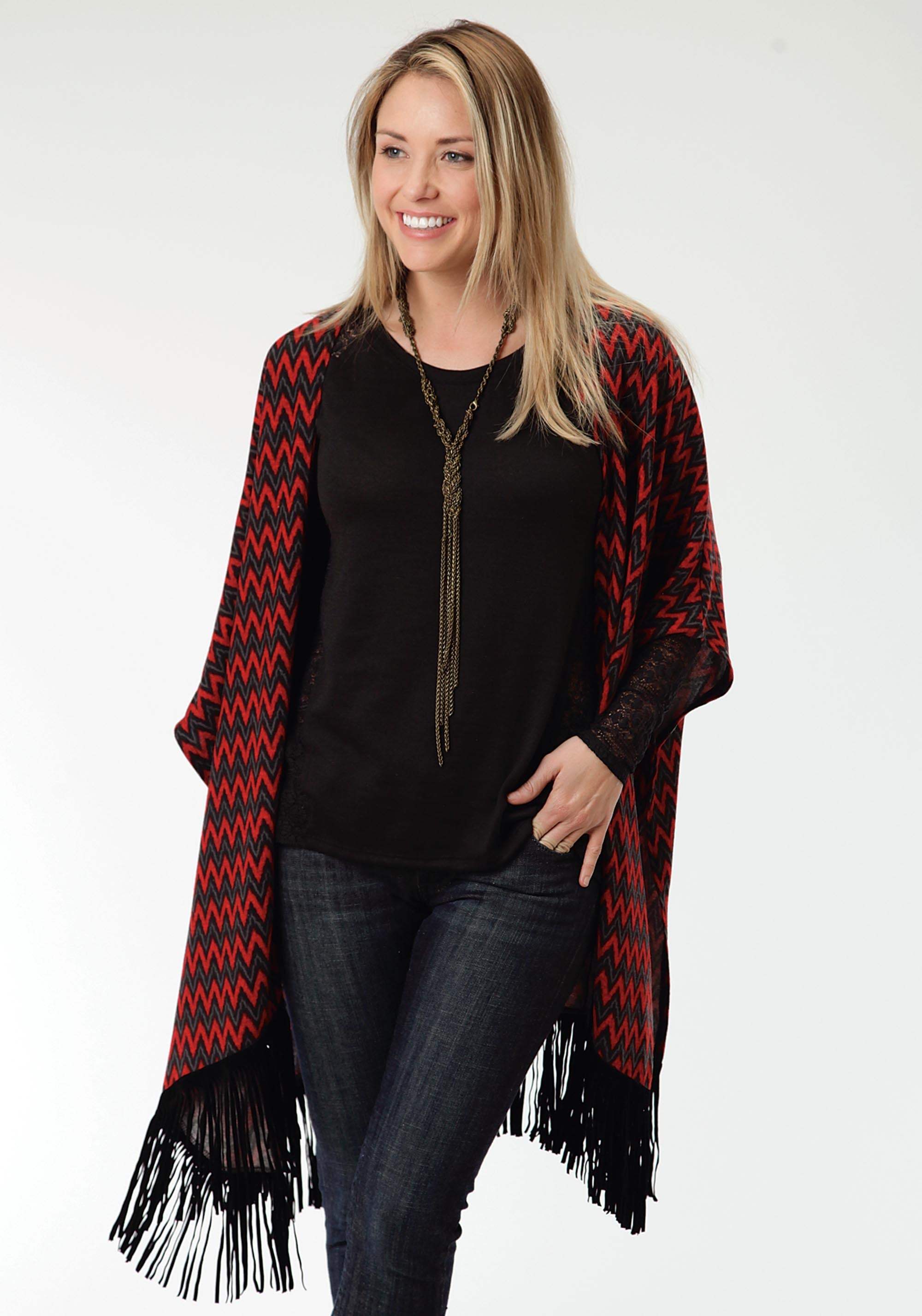 Roper Womens Red And Blue Chevron Print Poncho - Roper - Flyclothing LLC