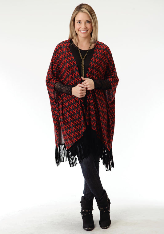 Roper Womens Red And Blue Chevron Print Poncho - Roper