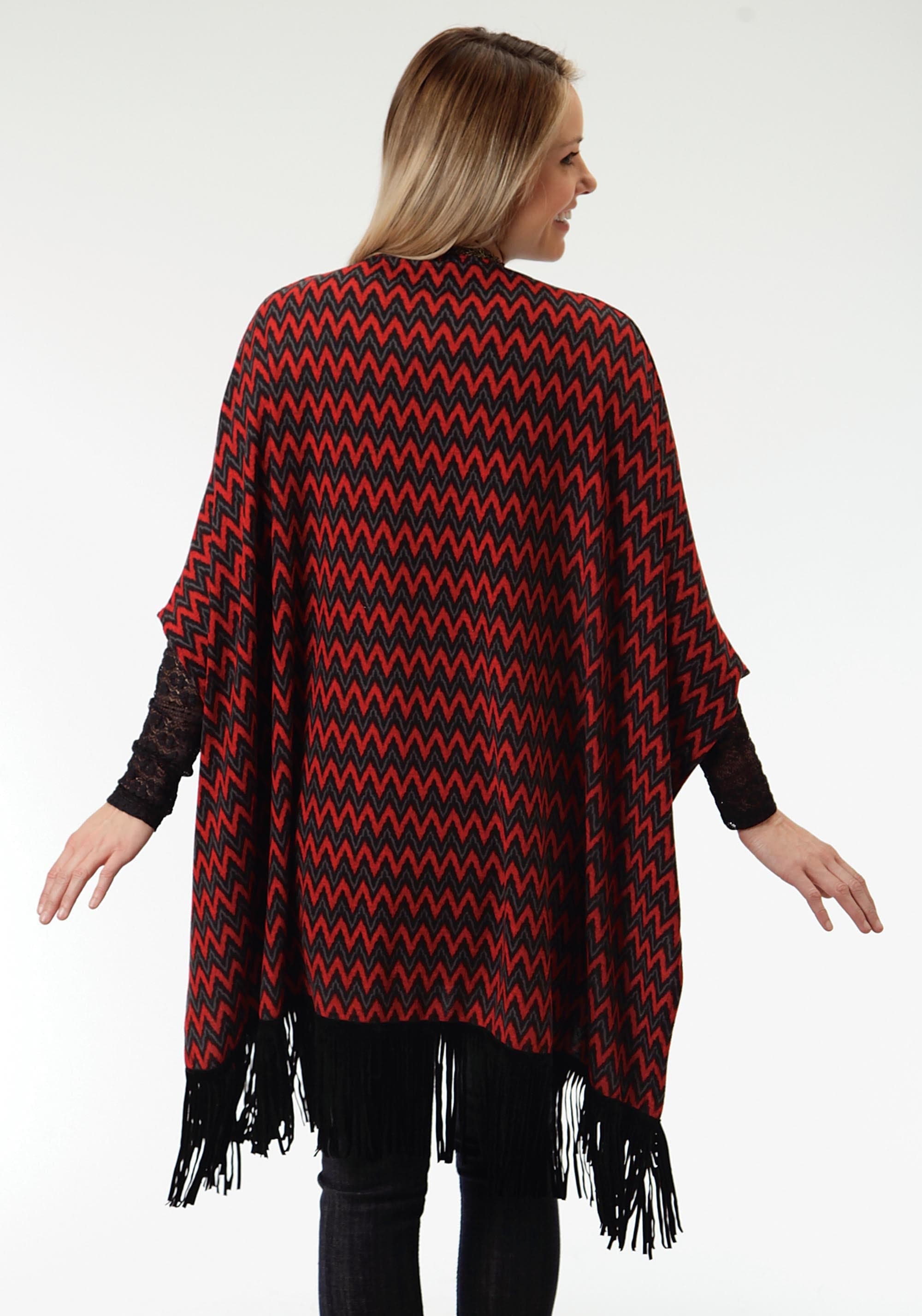Roper Womens Red And Blue Chevron Print Poncho - Roper