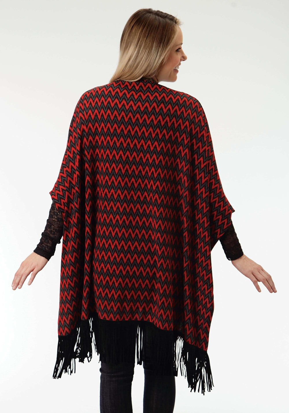 Roper Womens Red And Blue Chevron Print Poncho - Roper - Flyclothing LLC