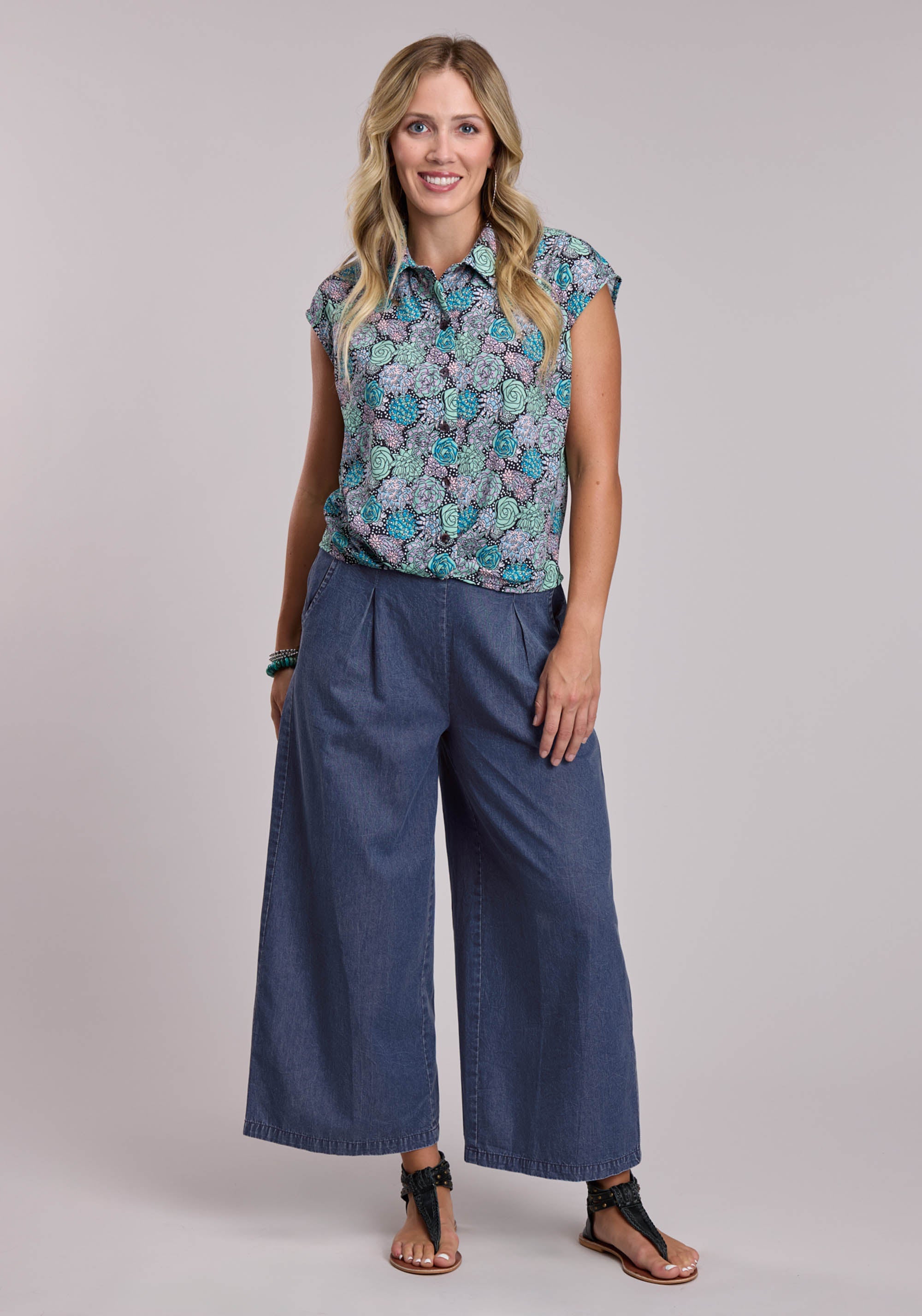 Womens Roper Denim Palazzo Pants