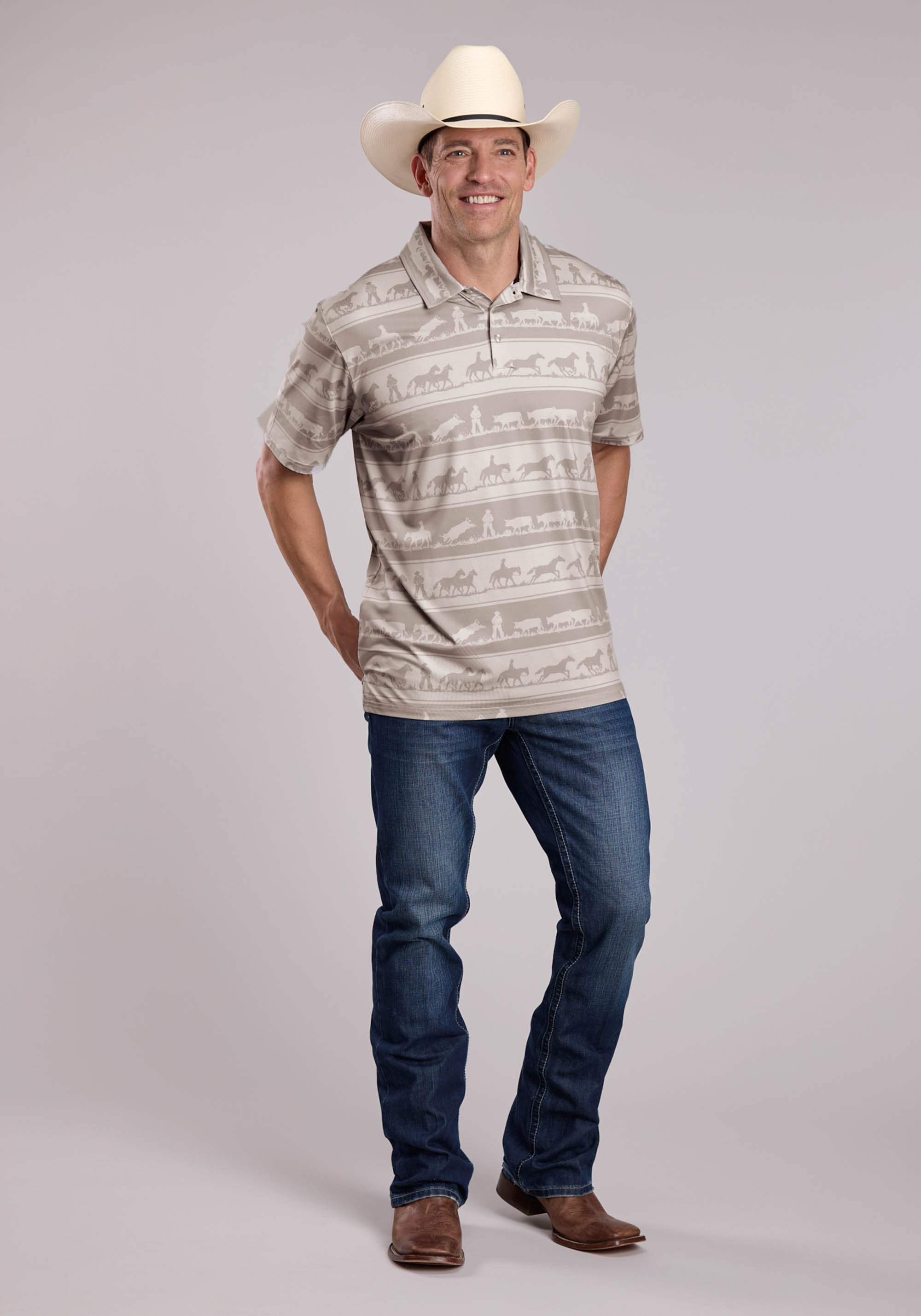 Mens Roper Cowboy Rugby Print Short Sleeve Shirt - Roper - Flyclothing LLC