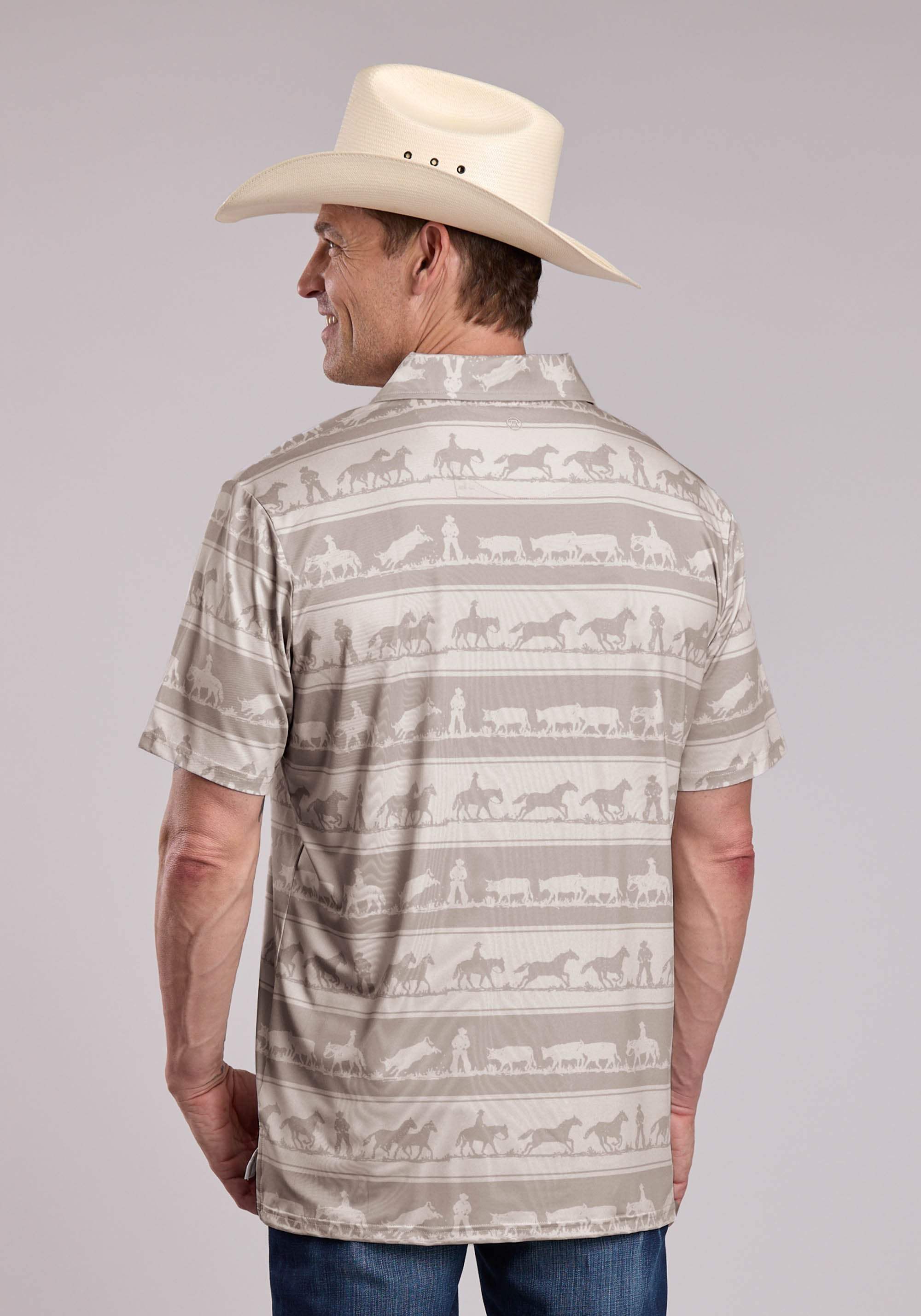 Mens Roper Cowboy Rugby Print Short Sleeve Shirt - Roper - Flyclothing LLC