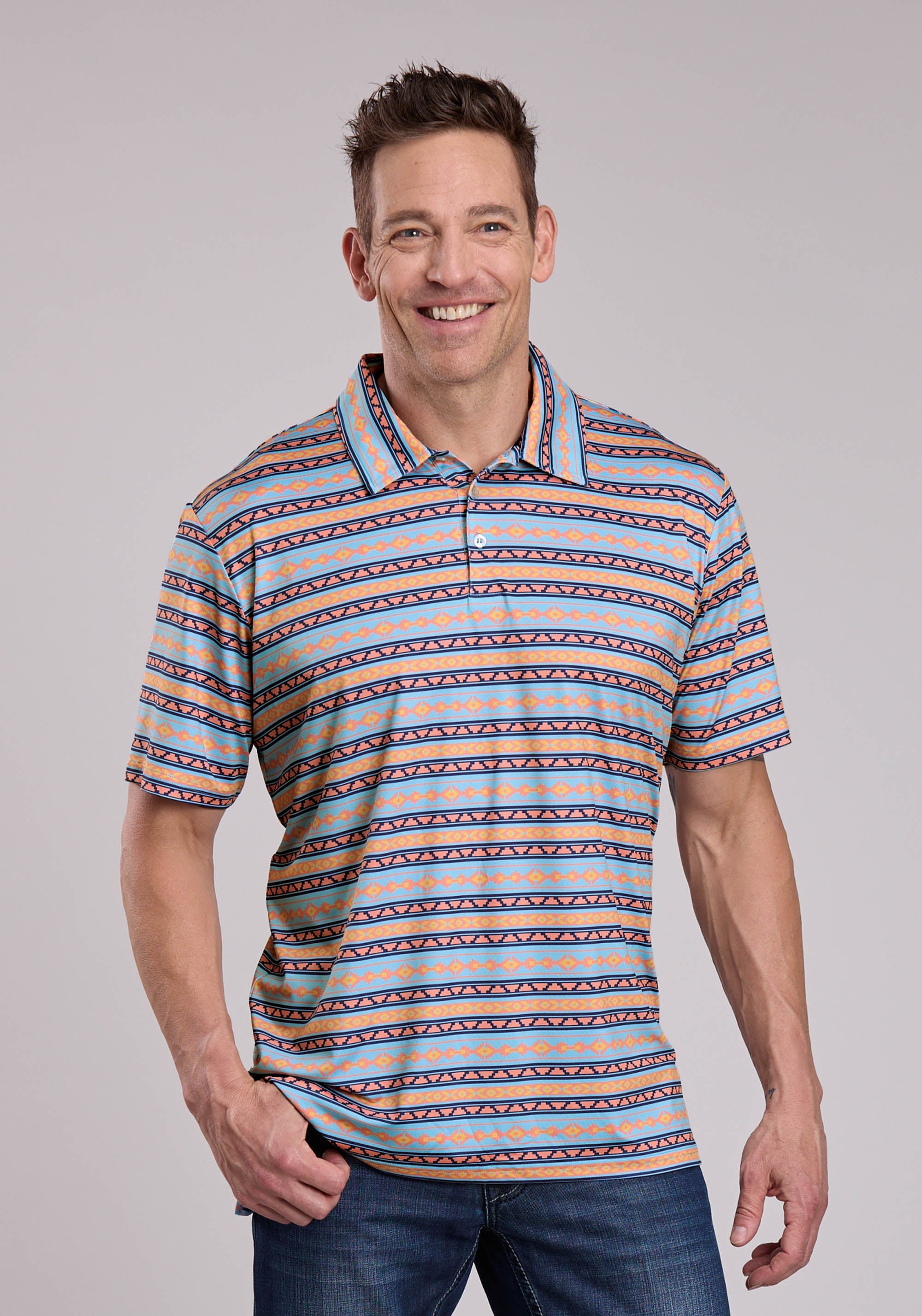 Mens Roper Small Aztec Stripe Print Short Sleeve Shirt