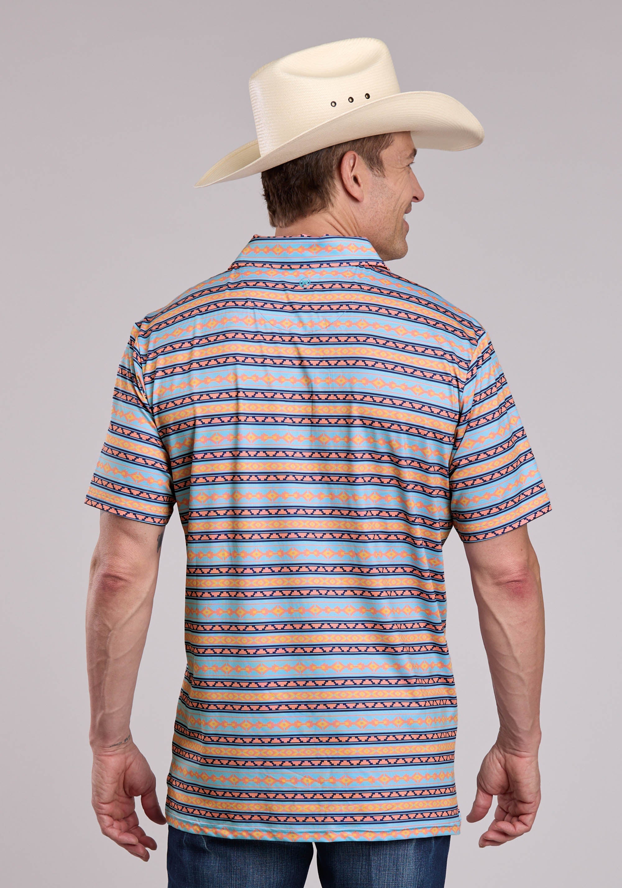 Mens Roper Small Aztec Stripe Print Short Sleeve Shirt