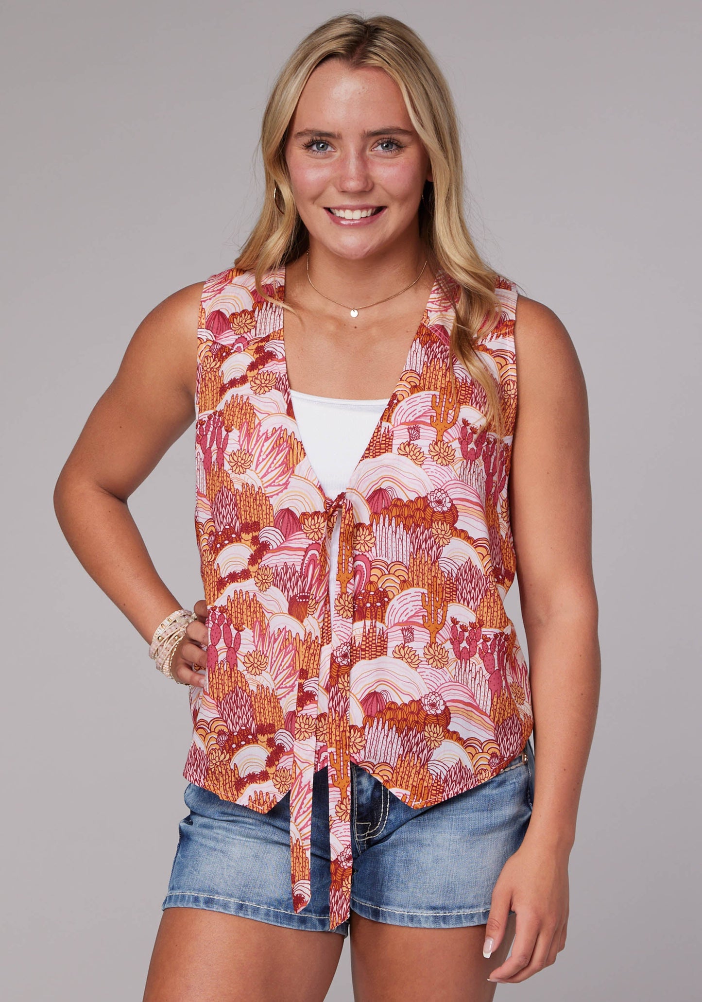 Roper Womens Groovy Cacti Print Rayon Vest Pullover Vest