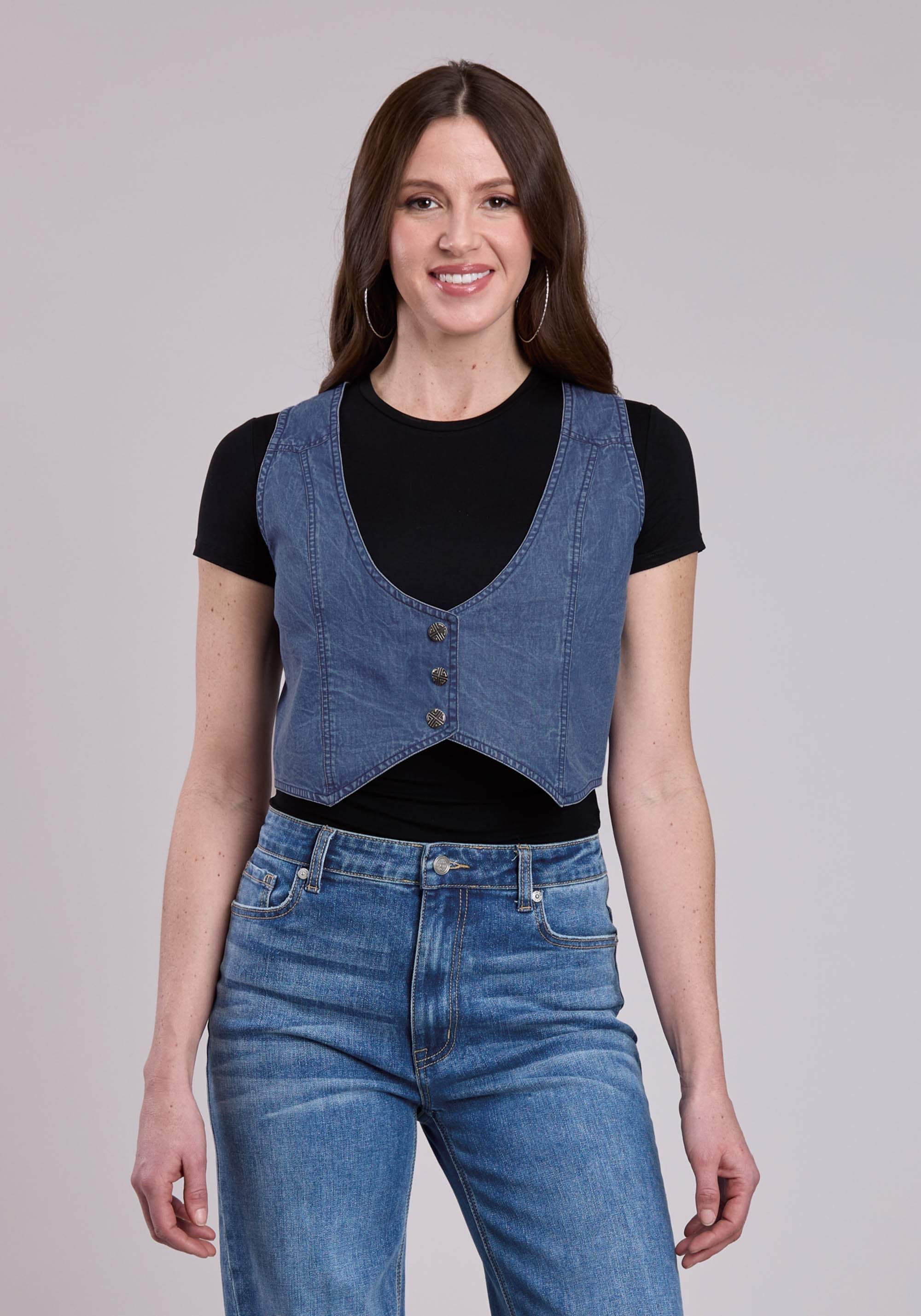 Roper Womens Vest Button Dk Denim Mini Western Vest - Roper - Flyclothing LLC