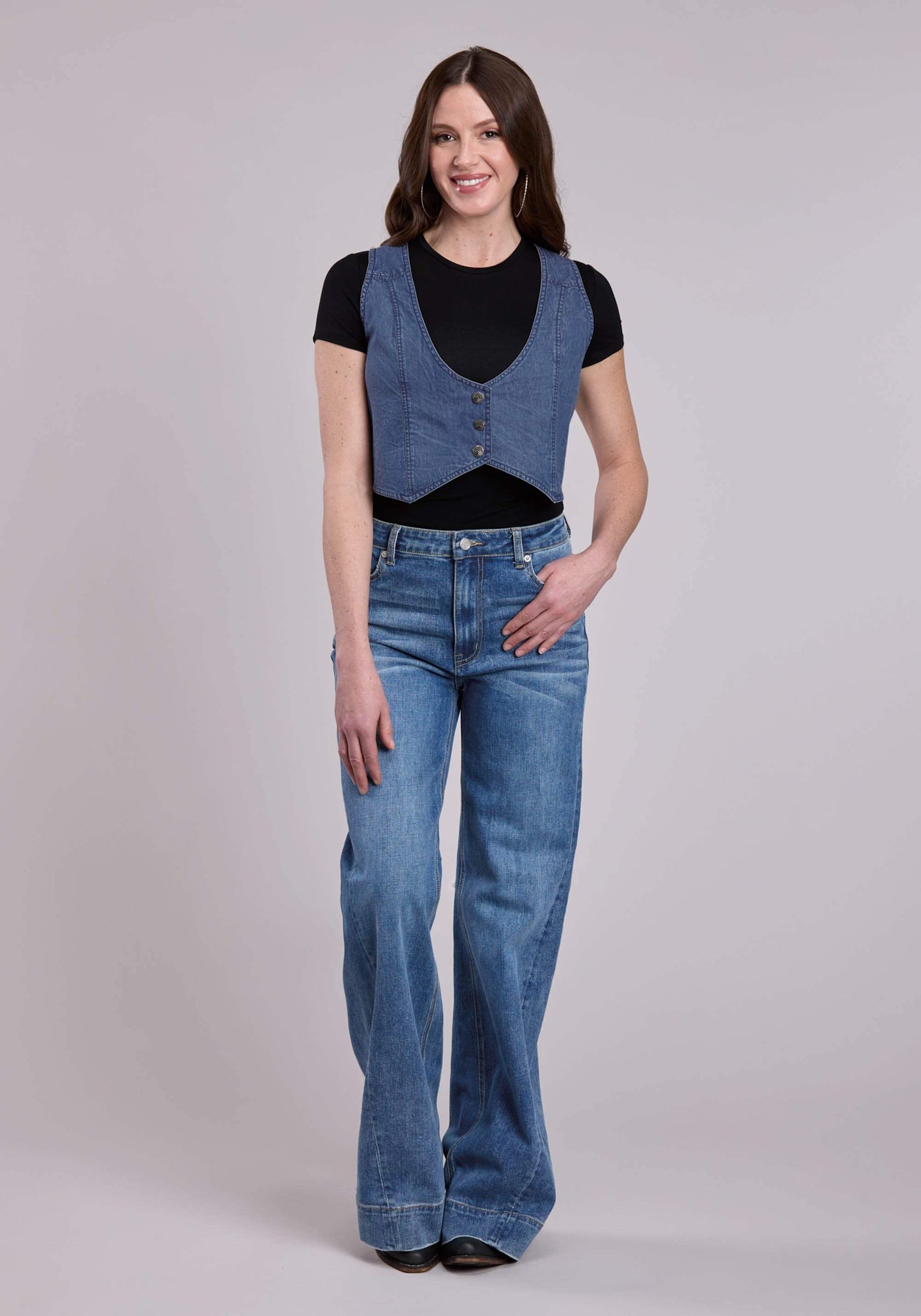 Roper Womens Vest Button Dk Denim Mini Western Vest - Roper - Flyclothing LLC