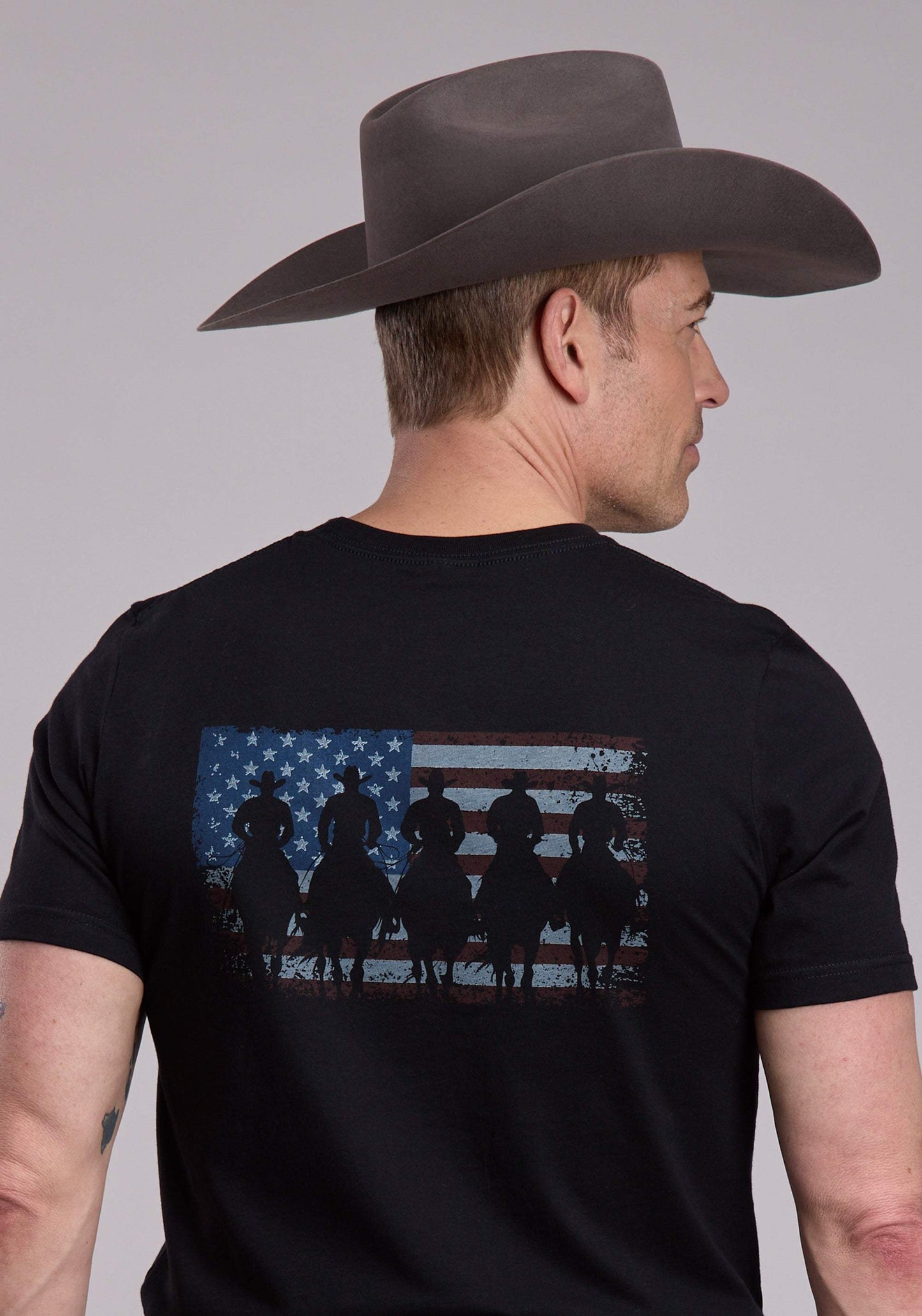 Unisex Roper American Flag With Horseman Shiloutte Tee - Roper - Flyclothing LLC