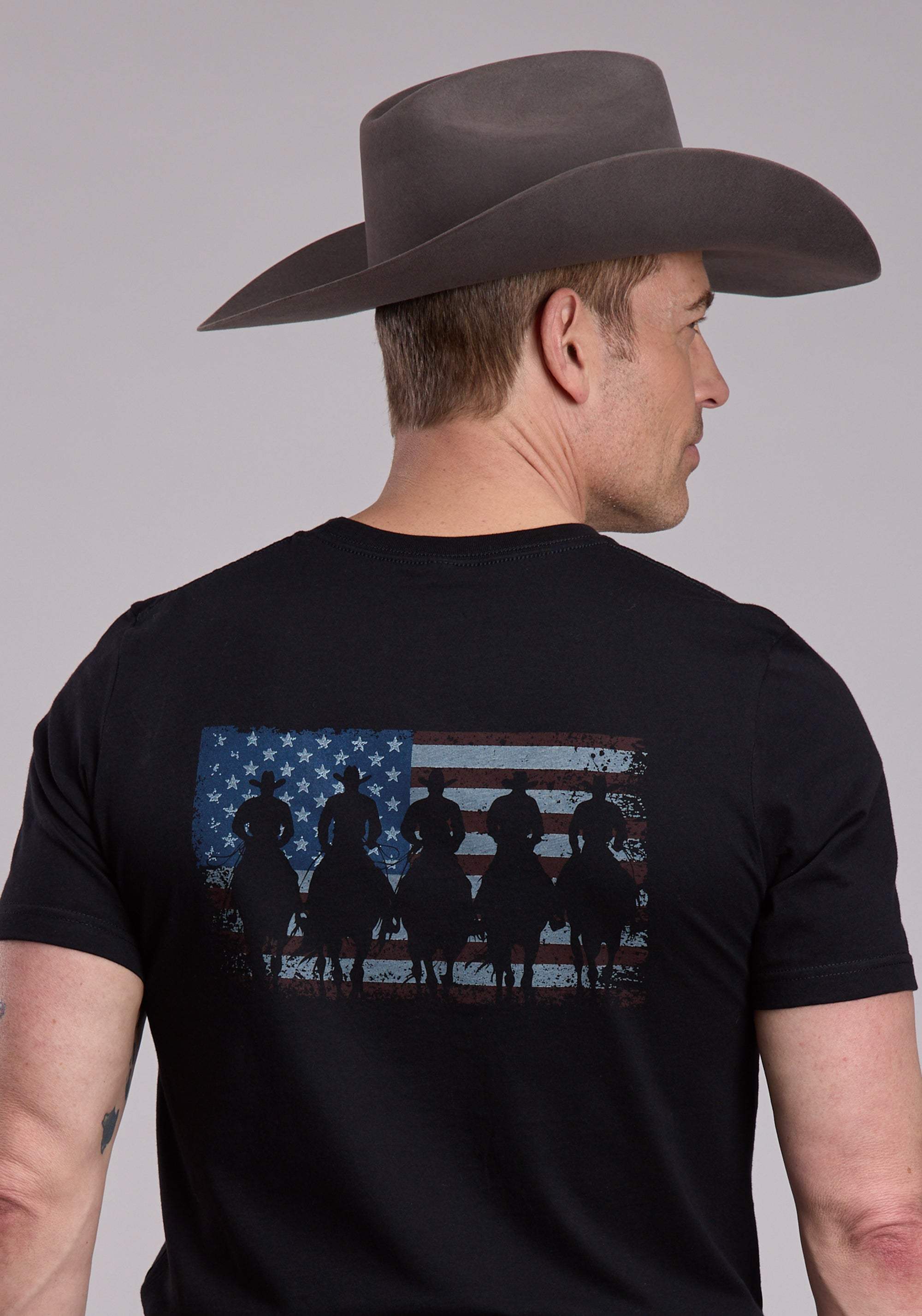 Unisex Roper American Flag With Horseman Shiloutte Tee - Roper - Flyclothing LLC