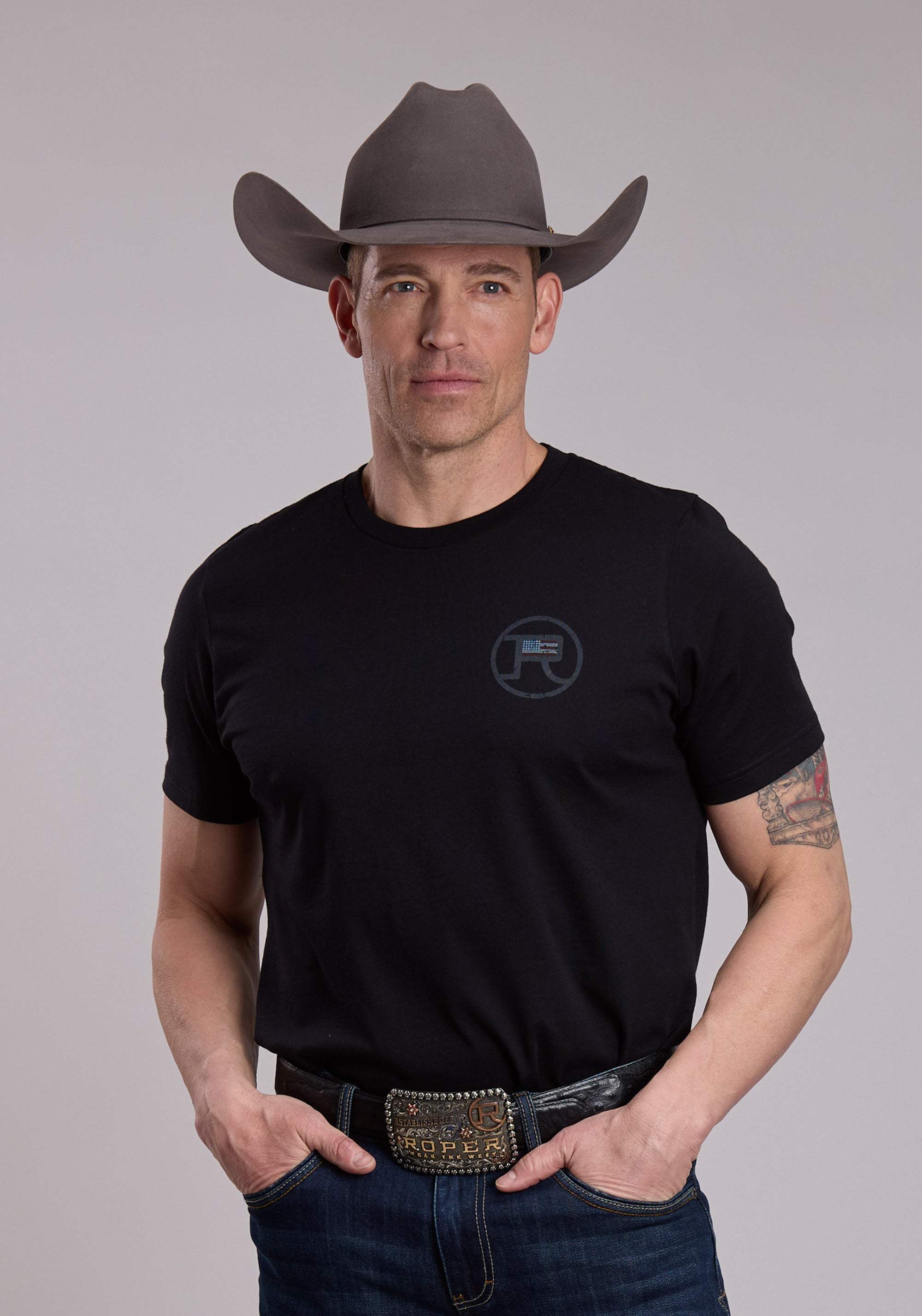 Unisex Roper American Flag With Horseman Shiloutte Tee - Roper - Flyclothing LLC