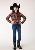 Roper Girls Long Sleeve Snap Arrow Dobby Plaid Western Shirt - Roper