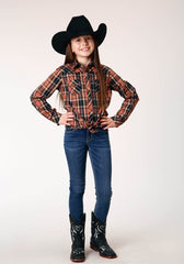 Roper Girls Long Sleeve Snap Arrow Dobby Plaid Western Shirt - Roper